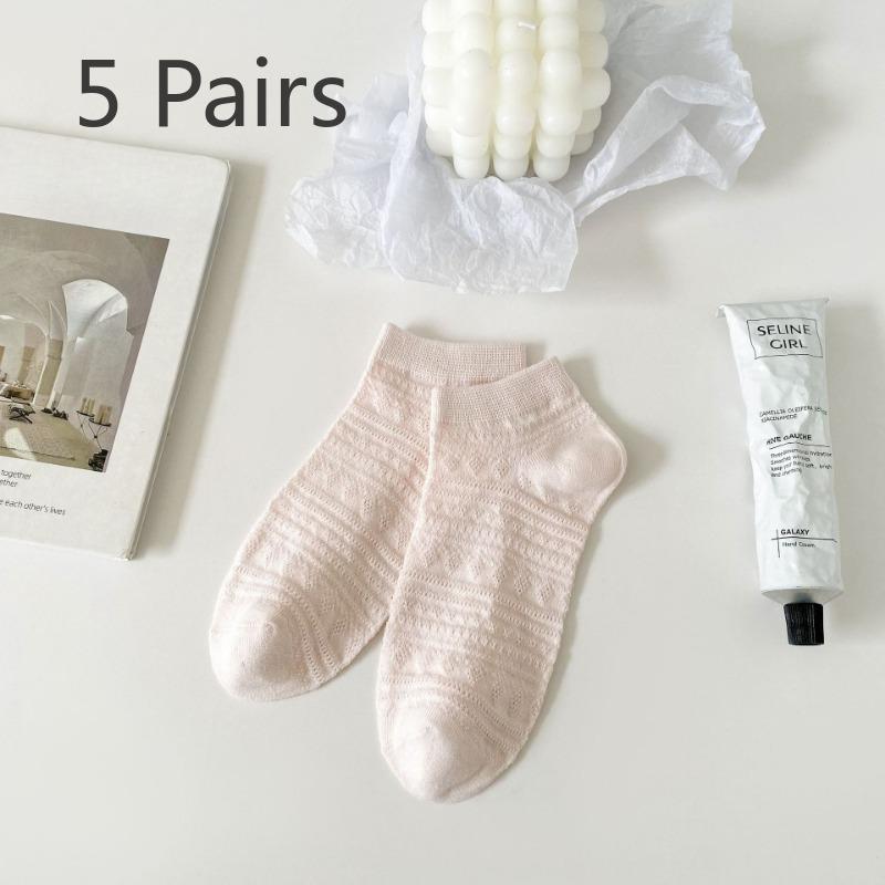 

5 пар женских летних тонких сетчатых впитывающих пот и дышащих хлопковых коротких носков с вышитыми вырезами 5 Pairs розовый