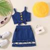 Girls' Fashion Set Summer Children's Strappy Top with Fisherman's Hat and Short Skirt Set