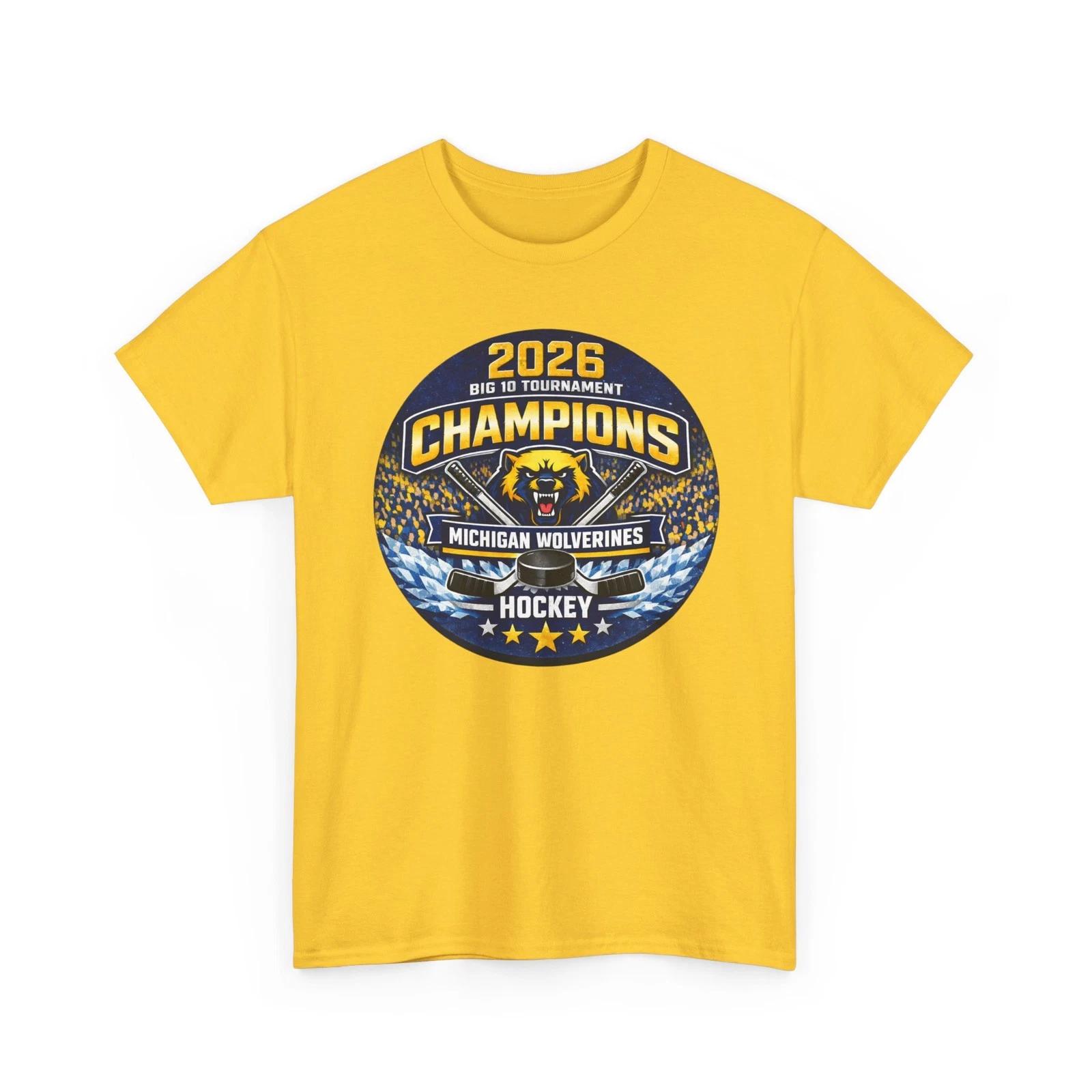 Michigan Hockey 2026 Big 10 Champions T-Shirt Gildan Maize Blue M