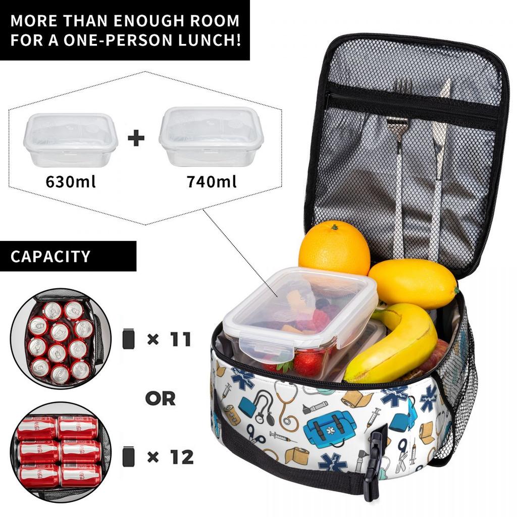 Medical Equipment Pattern Insulated Lunch Bag for Kids School Cooler Thermal Food Box Tote Portable Lunch Boxes Container