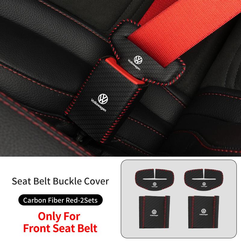 BFPQY1 2Sets Leather Car Logo Seat Belt Buckle Protector Cover Only For Front Seat Belt For VW Scirocco Jetta Beetle Golf Passat Polo