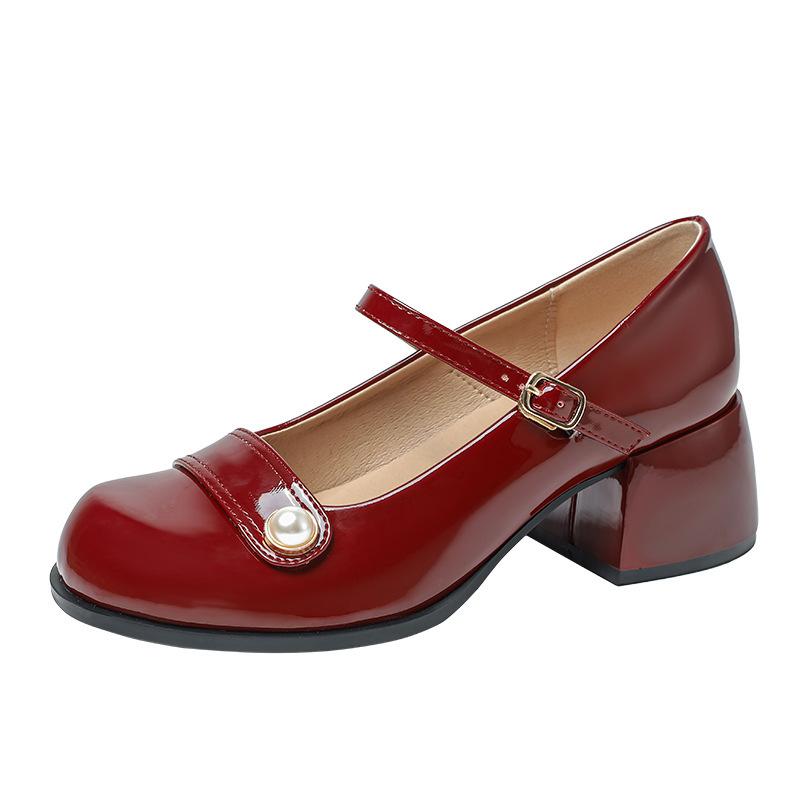 

Yuexinwang genuine leather flat for Huizhou women s shoes grape mother same single shoes thick heel spring new Korean version Mary Jane shoes 40 бордовий