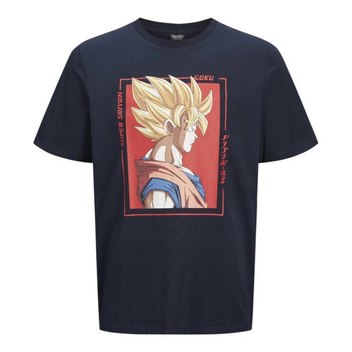 T-shirt en coton marine imprimé son goku coupe droite col rond