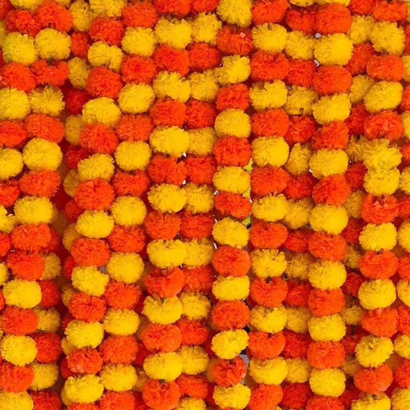 5PC Artificial Marigold Indian Wedding Flower Garlands Mexican Party Decor Day of The Dead Party Artificial Marigold Flowers