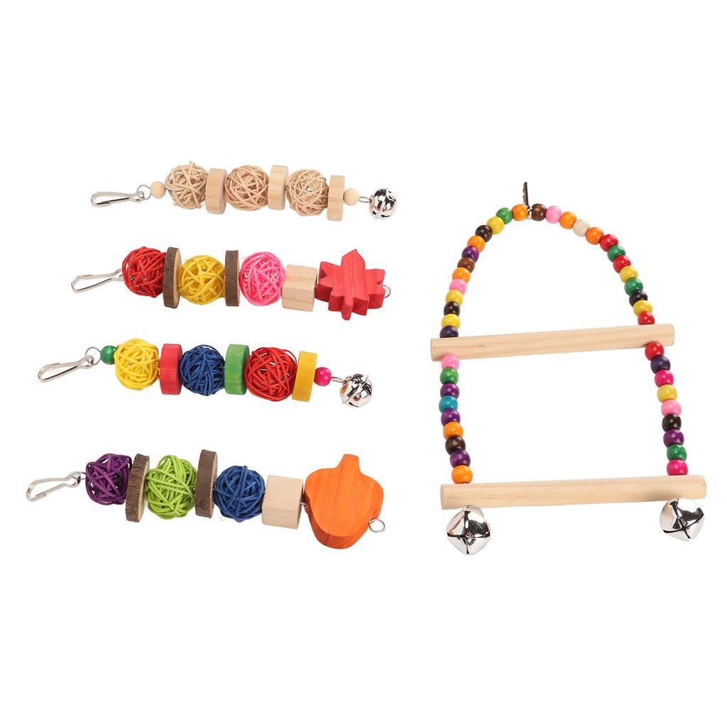 Bird Toy Set Colorful Toxic Free Decorative Parrot Swing Chewing Toys with Bells for Cockatiels Budgies 5pcs
