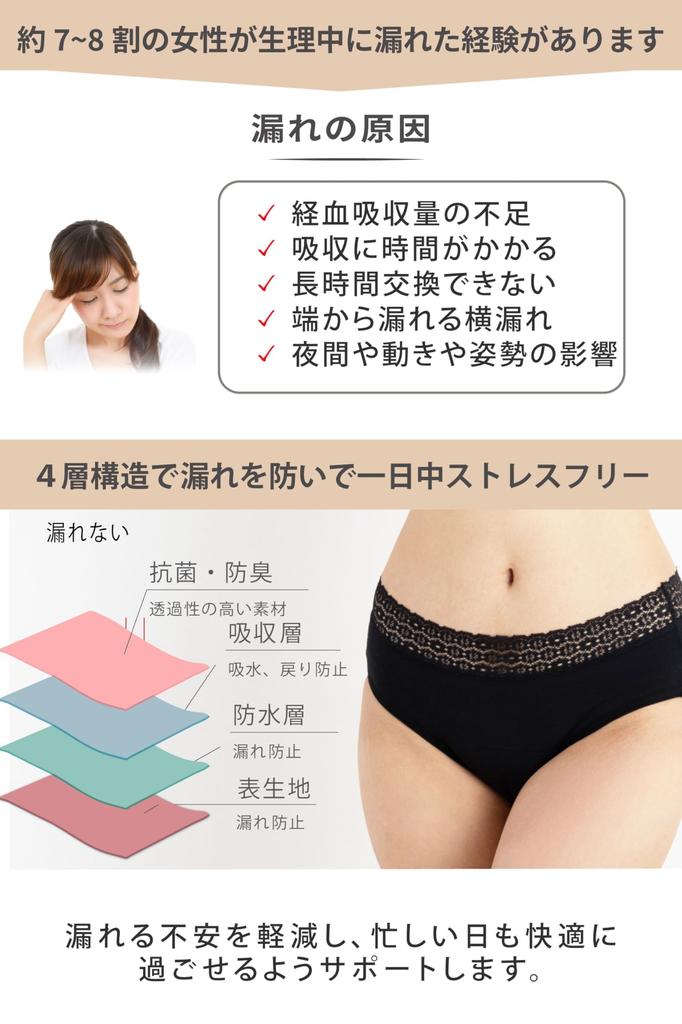 Absorbent Period Panties by a midwife who has served these deodorizing period panties are comfortable all day Size 3L [Monna] [Sold 3,000 women, long]