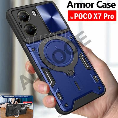 Magnetic Stand Funda for POCO X7 Pro Case Armor Slide Camera Ring Holder Protection Phone Cover for Xiaomi POCO X7 Pro 5G Capa