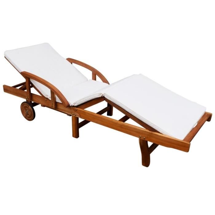 VidaXL Chaise longue avec coussin Bois d'acacia solide