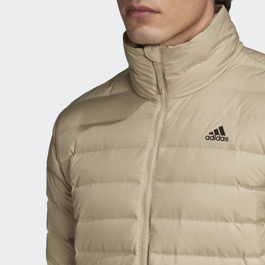 Adidas Down Jackets Men's Khaki Stand Collar Moderate Quilted Down Jacket GE5826