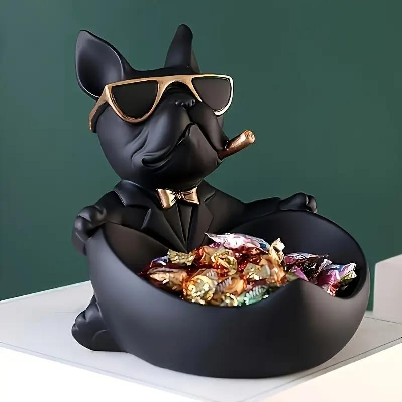 Occhiali da Sole Creativi Statua di Cane Cool Statua di Bulldog Scatola portaoggetti Decorazione Animale Statua Artigianato in Resina Decorazione per la Casa Regalo