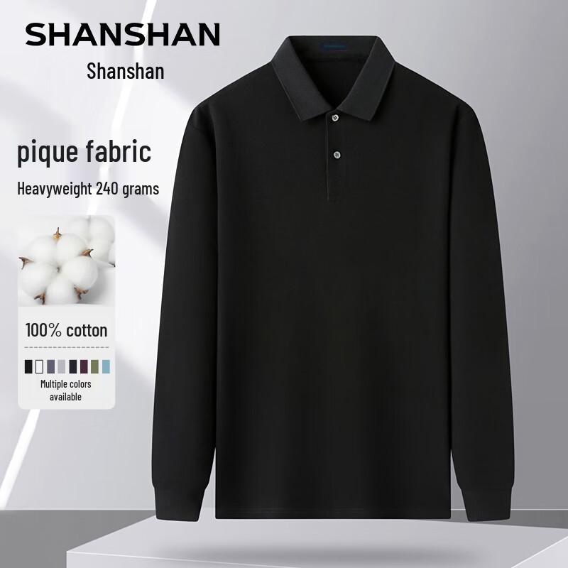 SHANSHAN Men s Heavyweight Pique Cotton Long-Sleeve Polo Shirt XL чёрный