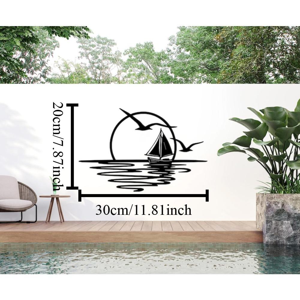 Segelboot Metallwandkunst, Ozean Sonnenuntergang Küstendekoration für Zuhause (Black,12in) schwarz