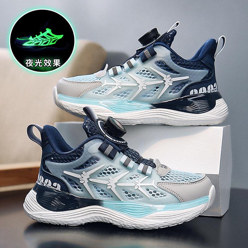 

Boys shoes summer mesh breathable 2025 new children s sports single mesh shoes medium and older children s soft sole rotating button 31