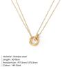 European Style Double Ring Pendant Necklace for Women - 14K Gold Plated Titanium Steel Clavicle Chain
