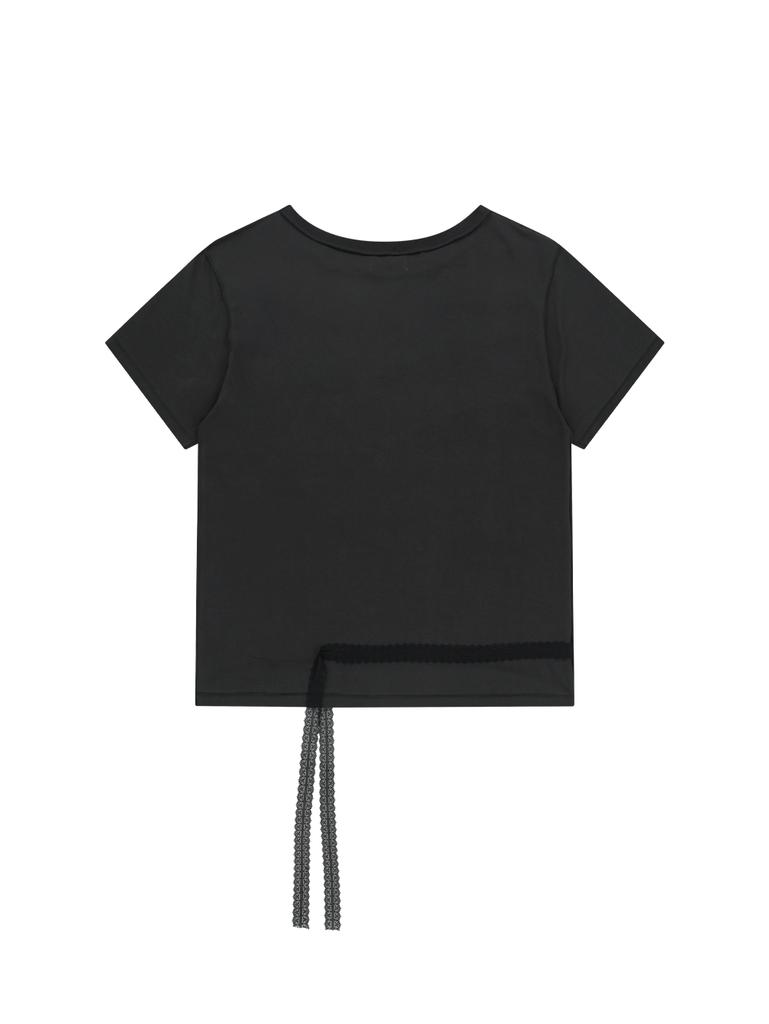 TUOMIO Lace Strap Oversized T-Shirt [Charcoal]
