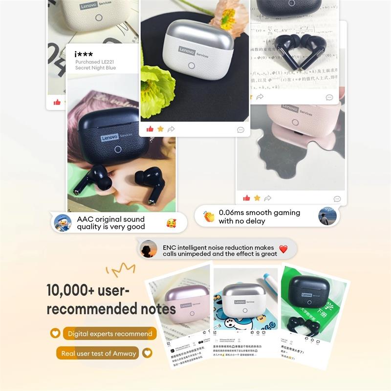 NUOVI Auricolari Bluetooth 6.0 Wireless Lenovo LE221 Auricolari TWS con Riduzione del Rumore ENC Lunga Durata della Batteria 24 Ore Cuffie per Microfono