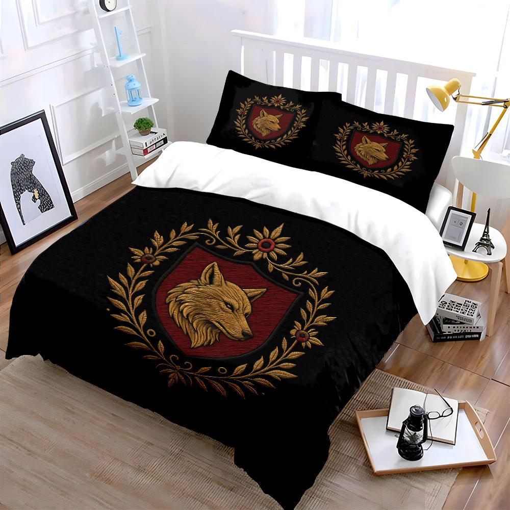Wolf Emblem Black Bedding Set Bedding Duvet Cover Set Duvet Cover Pillowcases  (1 * Duvet Cover 2 * Pillowcases, without duvet insert)