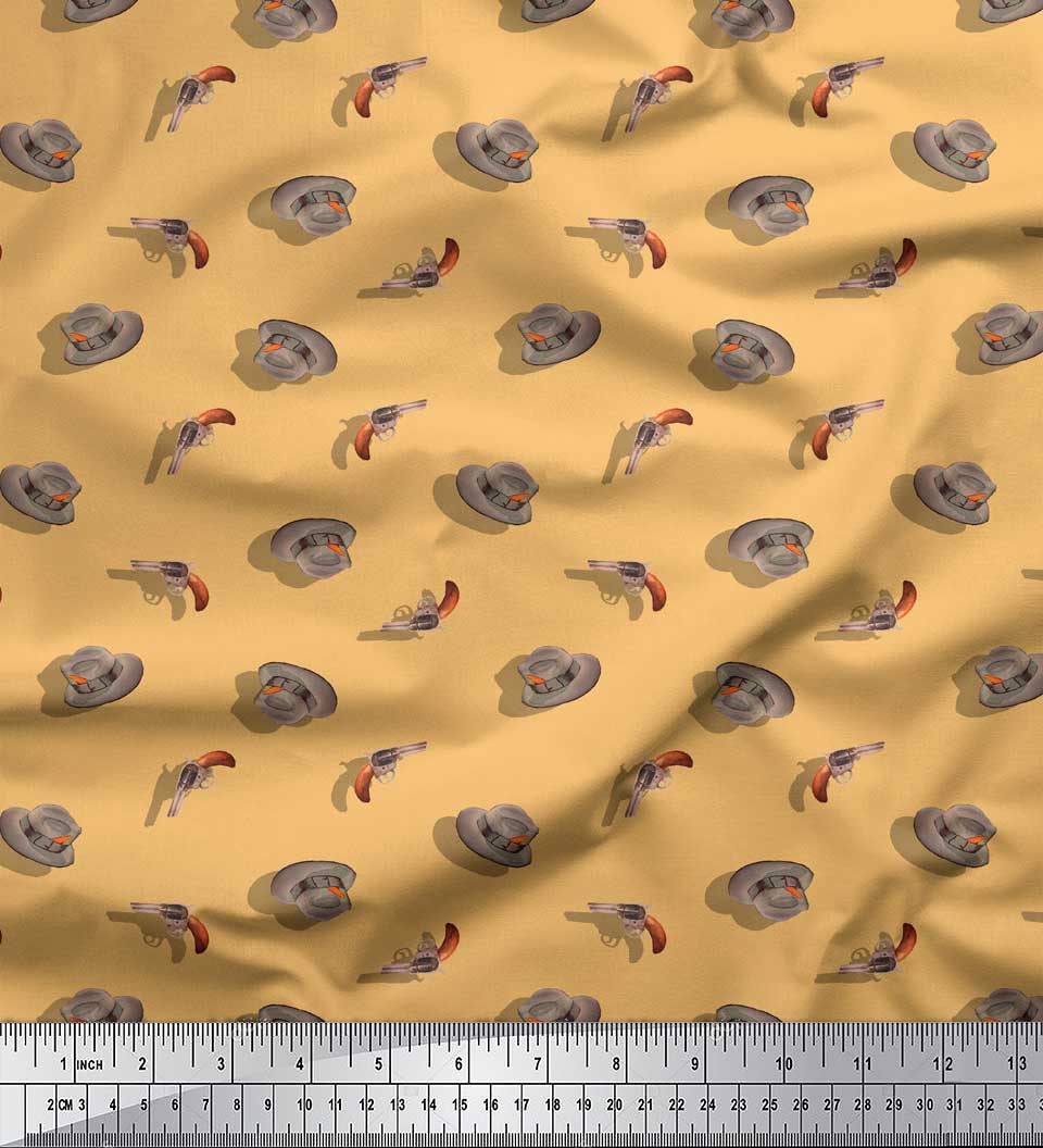 

Soimoi оранжевый японский креп-сатин ткань ковбойская шляпа и пистолет оружие ткань с принтом 1 метр 42 дюйма 42 Inch Wide - Cotton Voile оранжевый