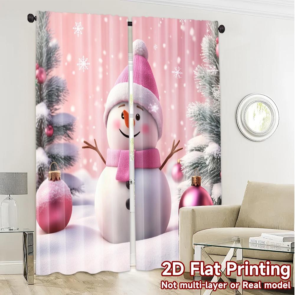 2pcs,Curtains Christmas Snowman1 (2) Popular Light Filtering Curtains Yarn Curtains Thermal Insulation, and Room Darkening