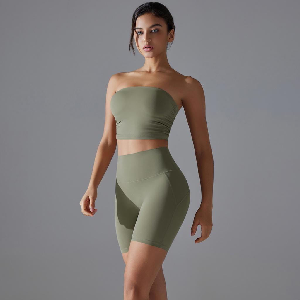 One Piece Pleated Strapless, High Waisted, Hip Lifting, Zero Sensation, No Underwear, Sports Shorts, Fitness Yoga Suit For Women