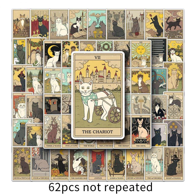 62PCS Cartoon Tarot Card Stickers Divination Aesthetic Car Skateboard Laptop Phone Graffiti Sticker Decal Kids DIY Toys