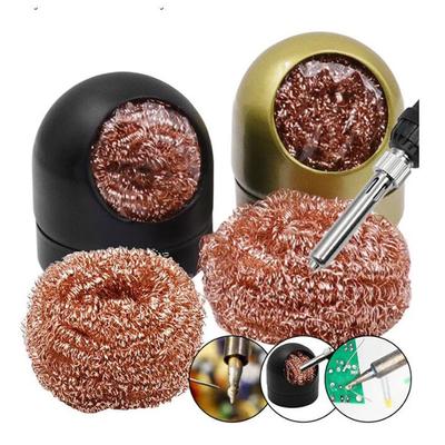 Schweißzubehör Löten Lötkolbenspitzenreiniger Kupferdrahtkugel mit Schwamm und Halter Schwarz/Gold Lötentfernungswerkzeug