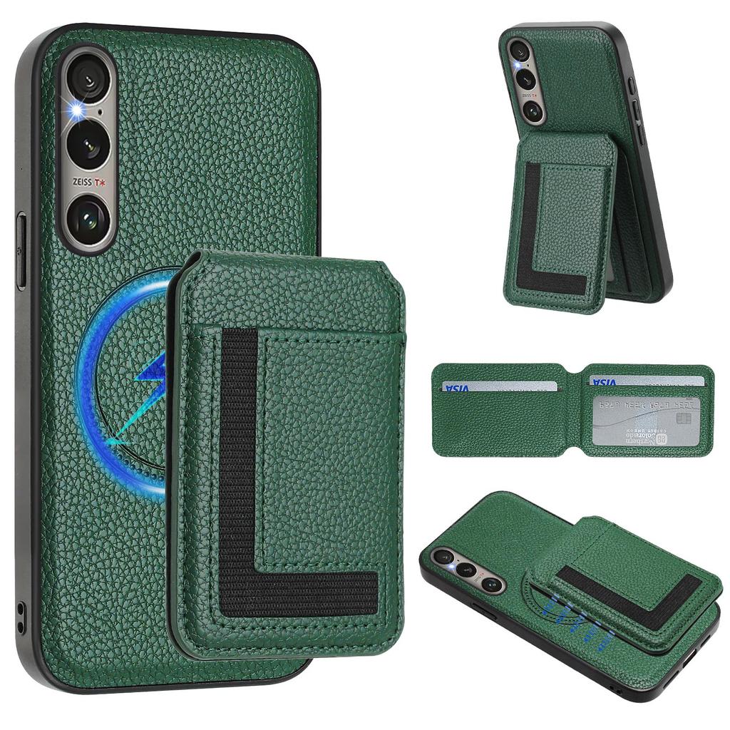 For Sony Xperia 1 VI Magnetic Case TPU+PU Leather Phone Back Cover with Detachable Card Holder