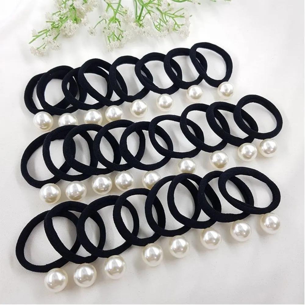 Large Pearl Cluster Thick Bracelet Large Capacity Black Hair Tie Set