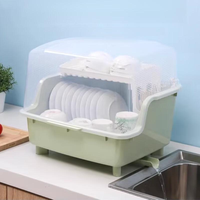 Extra Large Plastic Countertop Dish Drainer Rack with Lid