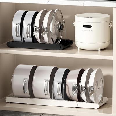 Expandable Pans Organizer Rack Kitchen Utensil Storage Rack Dish Drainer Drawer Expanding Cookware SpaceSaving Cabinet Organizer