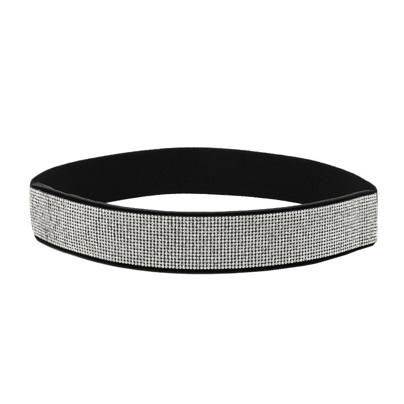 1Pc Full Diamante Wide Women's Ladies Dress Imitation Leather Stretch Waistband Rhinestone Belt