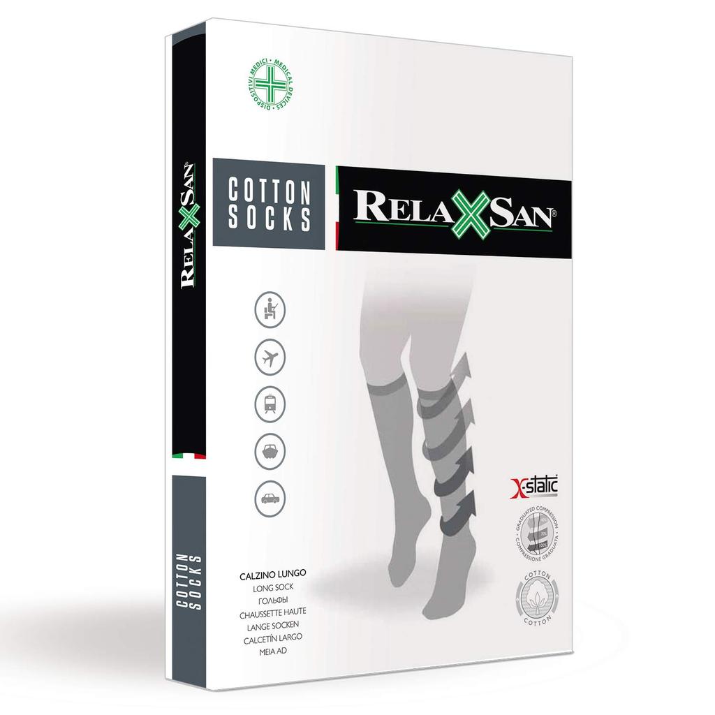 Relaxsan 830 Silver Fiber Support Compression Knee Size 4 X-Static Socks, 18-22mmHg, Black,