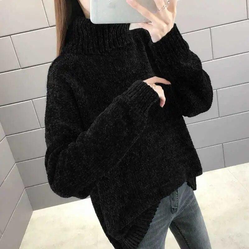 Coltrui Dames Herfst- en wintermode Nieuwe losse effen kleur Trui met lange mouwen Gebreide top