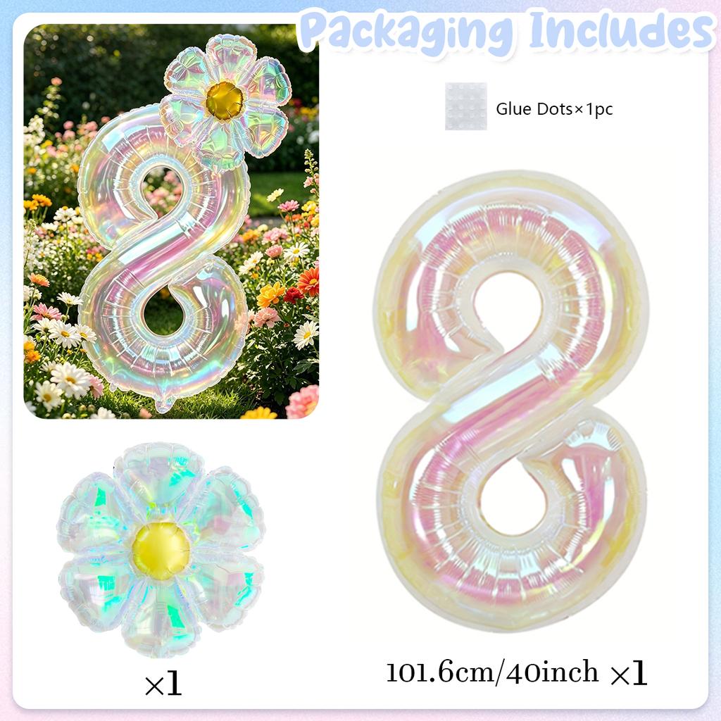 40Inch Colorful Transparent Number Balloons Large Transparent Daisy Foil Balloons For Birthday Party Anniversary Decoration 5