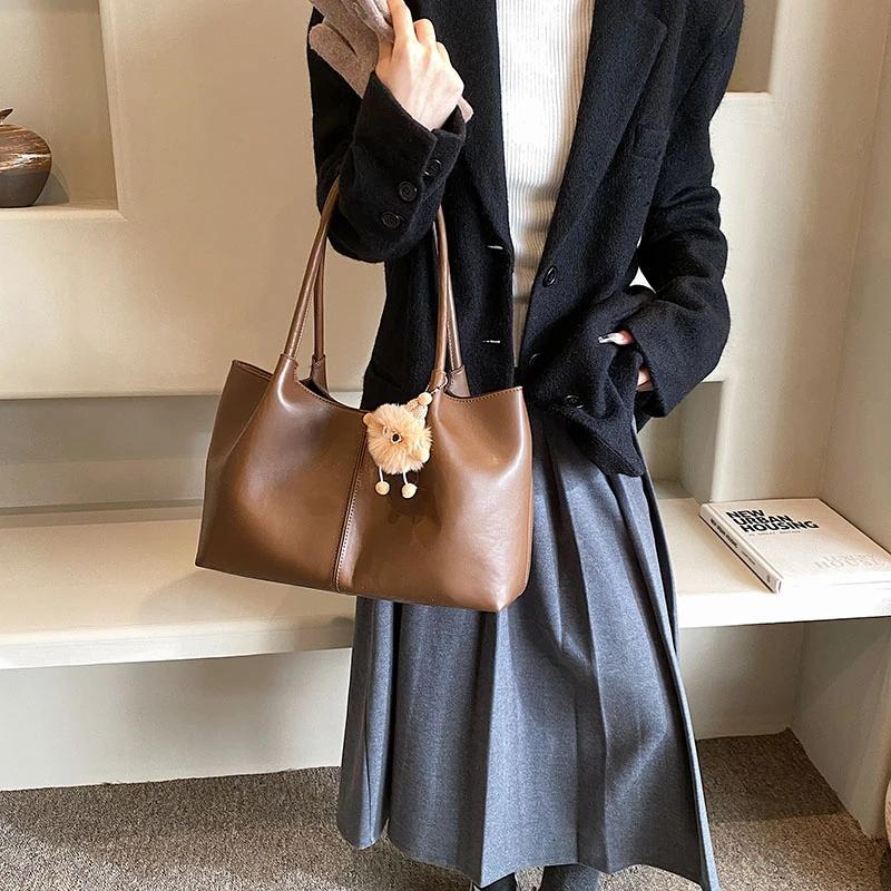Leather PU Shoulder Bag for Women Versatile for Car Stitching Casual and Business High-end Modern Design New Solid Color