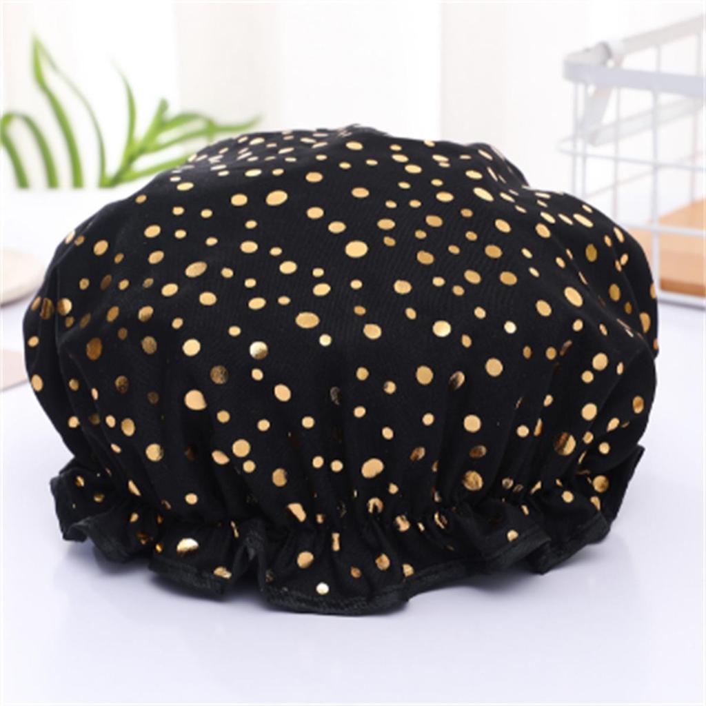 Double-layer Shower Cap  Waterproof Hair Cap  Gold-embossed Printed Polyester-cotton PEVA Shower Cap  Women's Bathing and Bathing Style