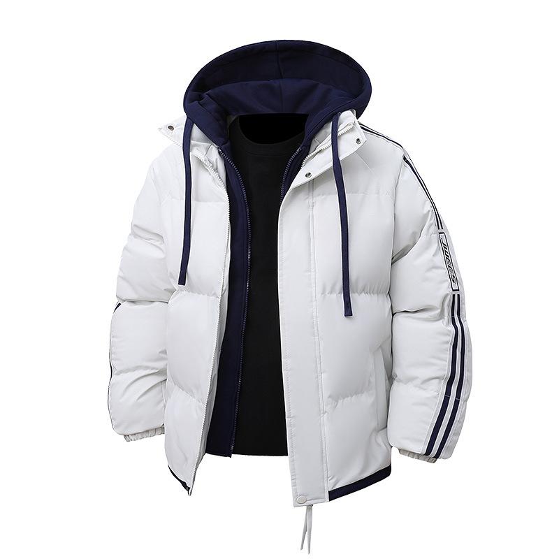 Couple Three Bars Fake Two Pieces Hooded Cotton Clothes Men's Hooded Cotton Clothes Dopamine Knitted Hooded Cotton Clothes Trendy Cotton Clothes