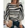 New Fall Winter Women Fashion Sweater Loose Style Slash Collar Batwing Sleeve Zebra Color Block Pullover Jumper Knitwear