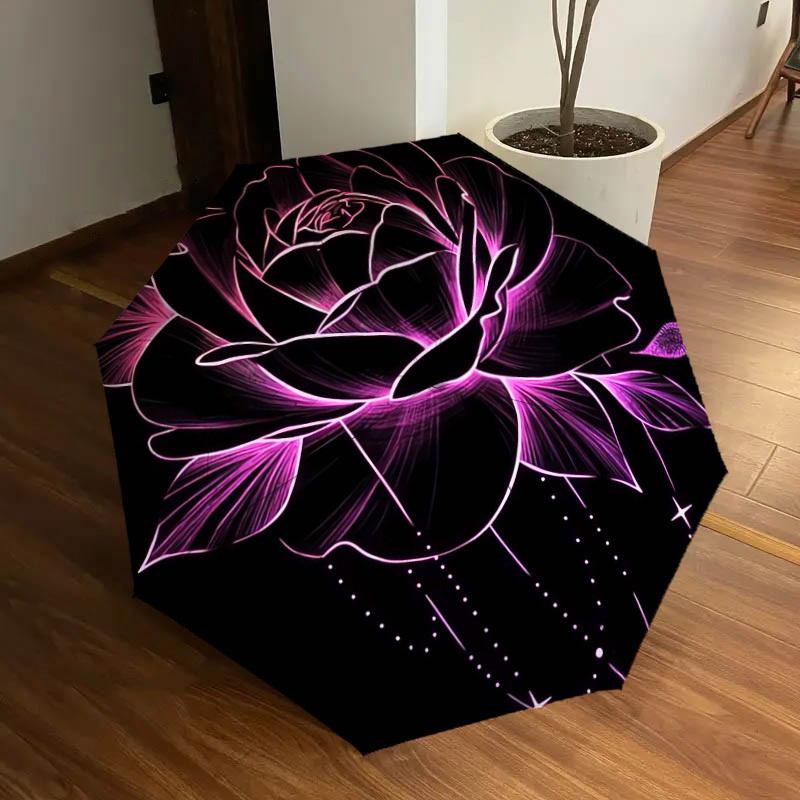 1pc Neon Rose Glow Artwork Umbrella with Plastic Handle,Suitable for All Seasons Home Travel Outdoor UmbrellaDD429