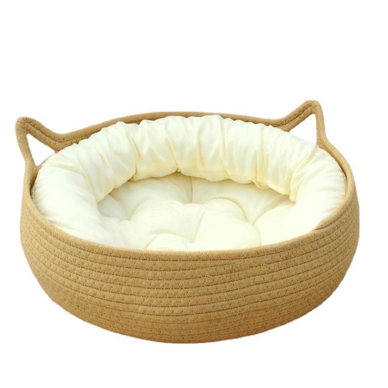 Patul pentru pisici Four Seasons țesut tapițerie detașabilă Casă de dormit Pardoseală din ratan lavabil pentru pisici Accesorii pentru animale de companie