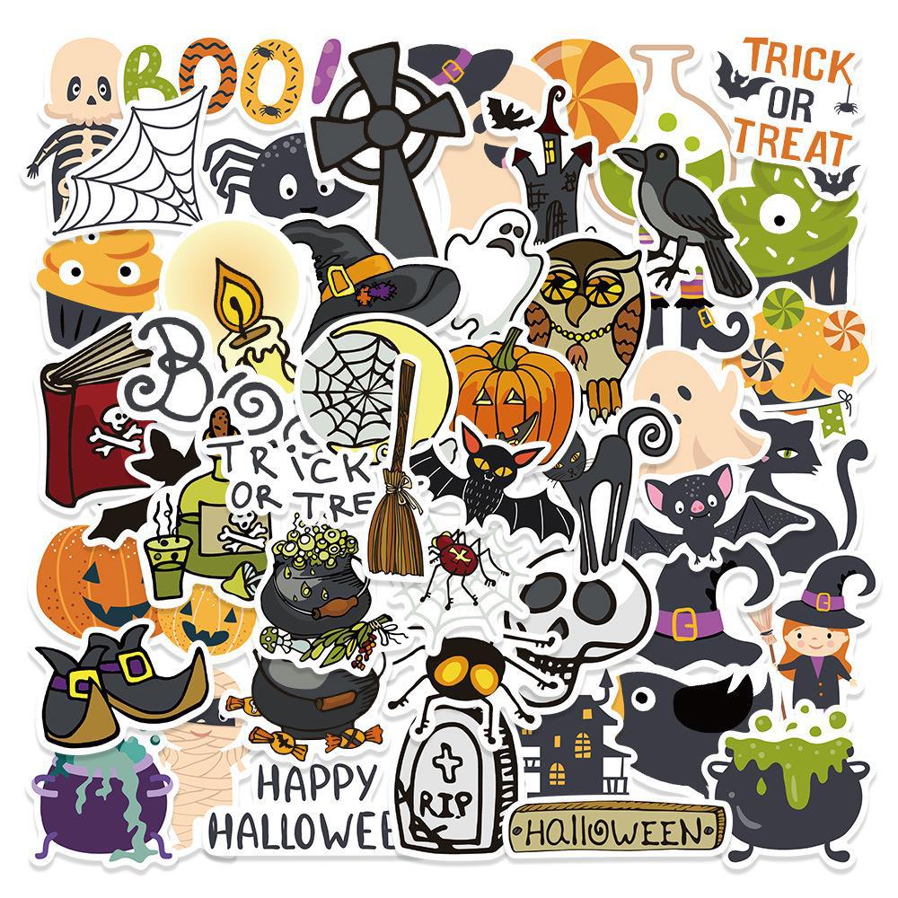 50 Halloween-tema morsomme vanntette klistremerker for flasker, kofferter og dekorasjon