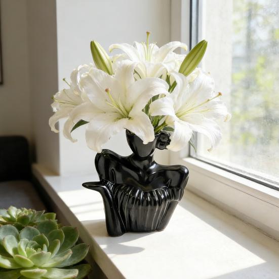 Yousheng Keramikvase in Form eines weiblichen Körpers, weiß, halbkörperförmig, Boho-Stil, feministische Dekorationsvase für Bücherregal, Büro, Zuhause, Tischdekoration