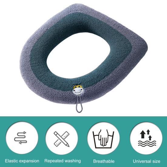 Toilet Seat Cover with Lanyard Easy Installation 4-season Bathroom O-shaped Knitting Closestool Mat Daily Use
