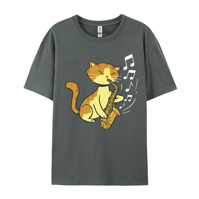 A Cute Cat Playing The Saxophone Tshirts Musicians Tshirts Perfect Saxphone Apparel For Men Grey Shirt Graphic Tee