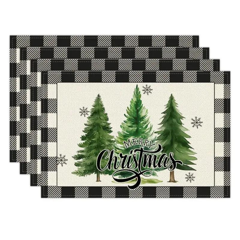 Christmas Linen Placemat Christmas Theme Table Mat  Heat Insulation Pad Western Meal Table Pad Dining Table Decor