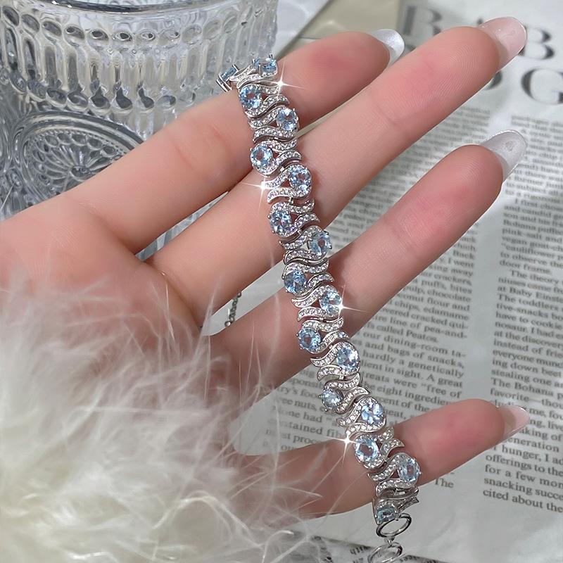 Natural Crystal Stone Jewelry S925 Sterling Silver Bracelet Women's European and American Style Luxury Inlaid with Natural Crystal High-end Design