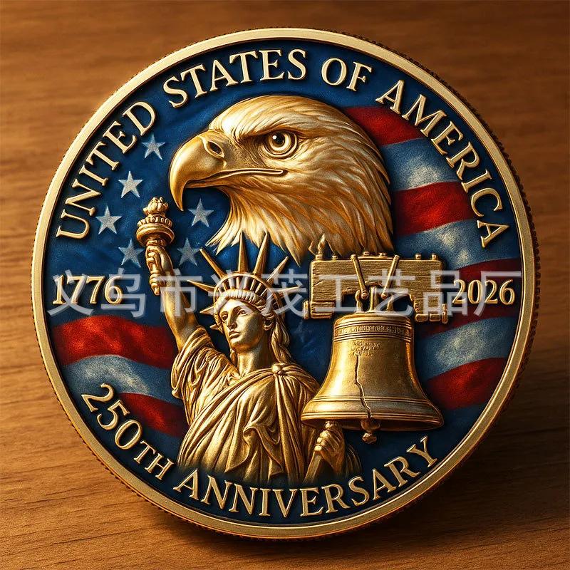 Юбилейная монета к 250-летию Дня Независимости США, с золотым покрытием, монета из коллекции  Ветеран , флаг Америки