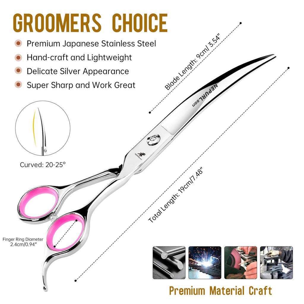 High-End Double-Tailed Bend, Matte 7.0-Inch Bend Scissors, Pet Scissors, Professional Grade, Up And Down Bends, For Pet Masters