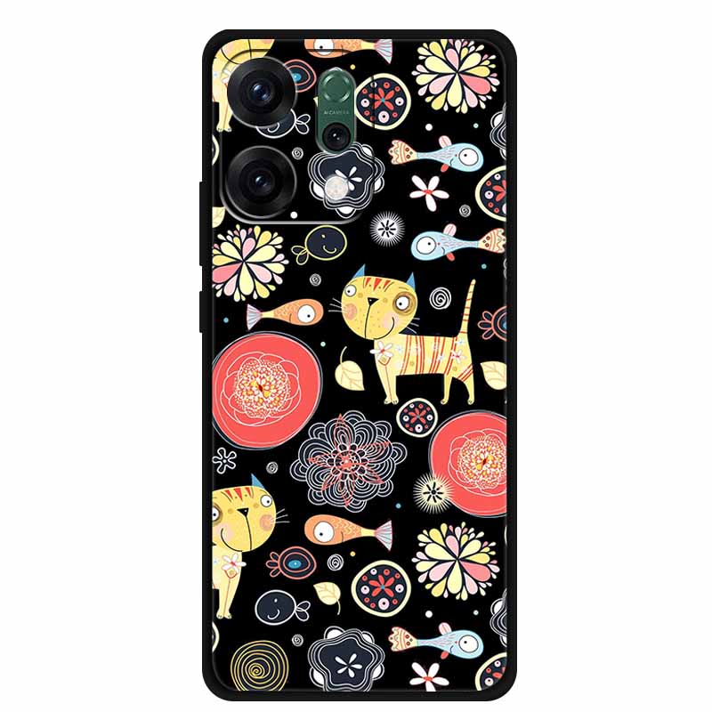 For Oppo Reno 14 5G 3D CaseRelief Flowers Emboss Phone Cover For Oppo Reno 14 Black Silicone Shockproof Soft Fundas Protector