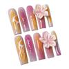 10Pcs Artificial Nails With Gradient Flower Design For Nail Art Decoration